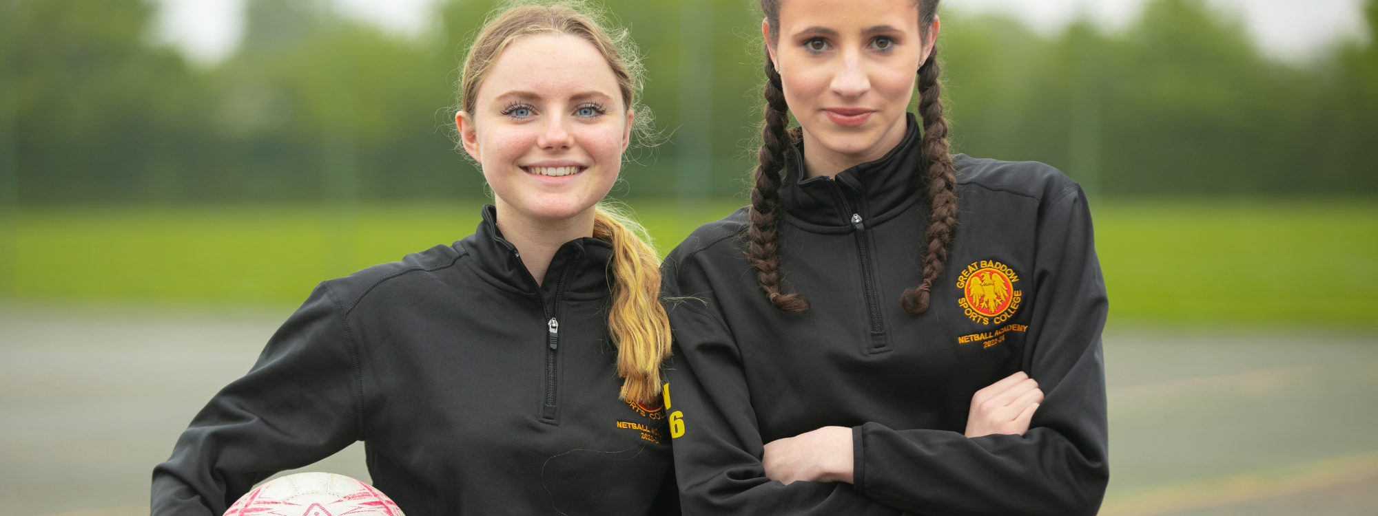 Two sixth form netball academy students 2023
